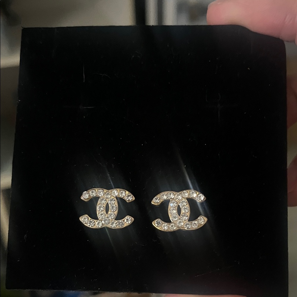 CHANEL Gold and Silver Crystal Earrings